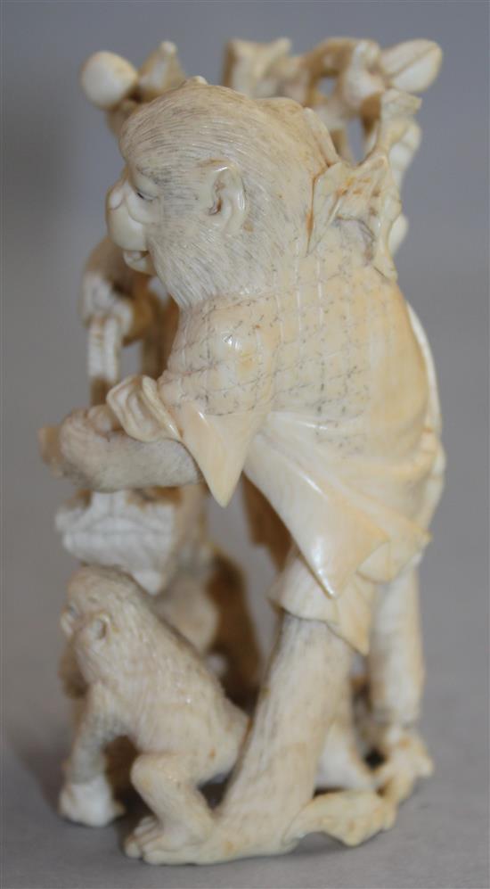 A Japanese carved ivory group of monkeys, Meiji period, 9.5cm